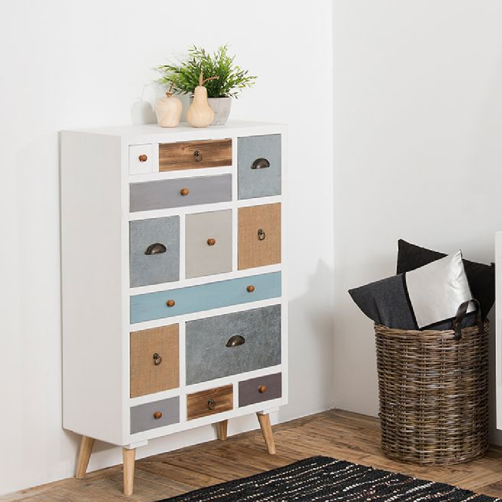 Read more about Taos wooden chest of 13 drawers with oak legs in multicolour