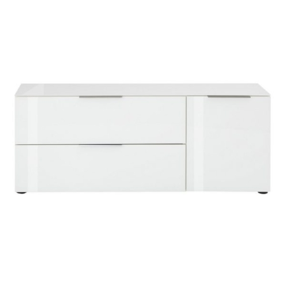 Taos Wooden TV Stand With Glass Top In White