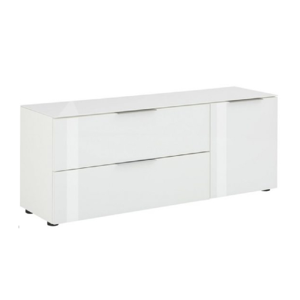 Taos Wooden TV Stand With Glass Top In White
