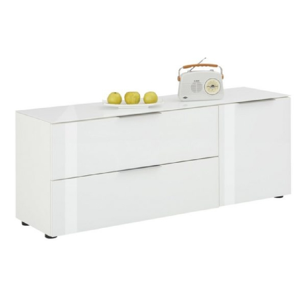 Read more about Taos wooden tv stand with glass top in white