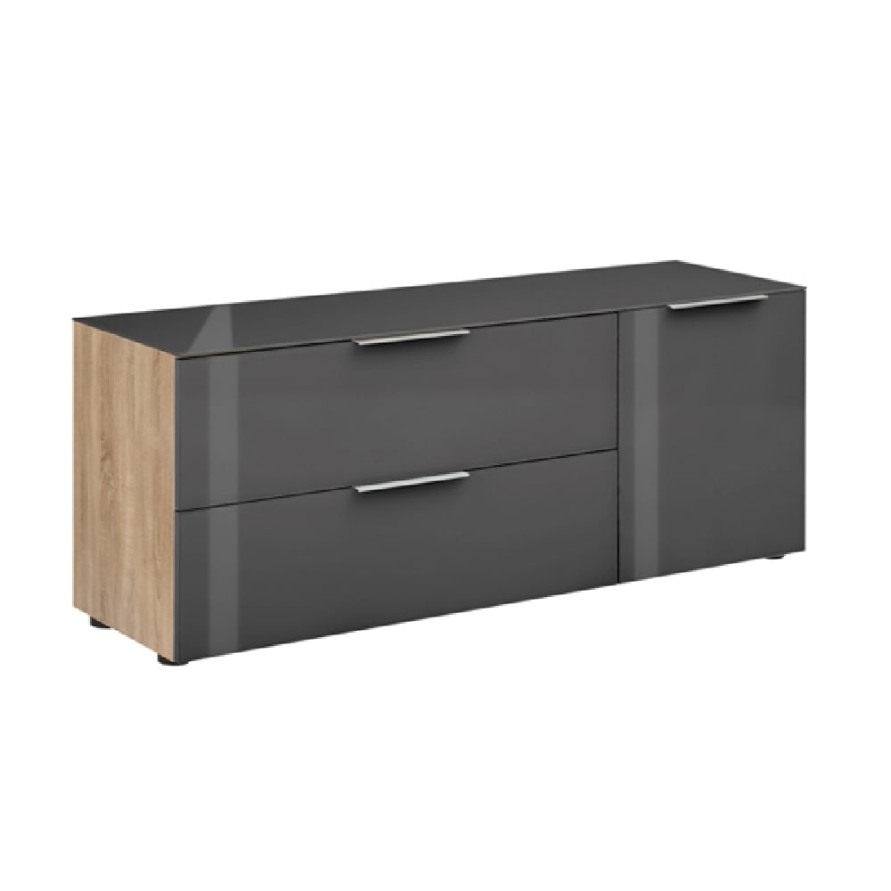 Read more about Taos wooden tv stand small with glass top in black and oak