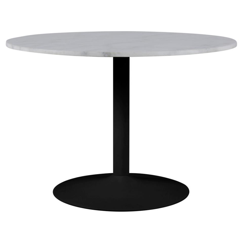 Taraji Marble Round Dining Table With Black Base In White Guangxi