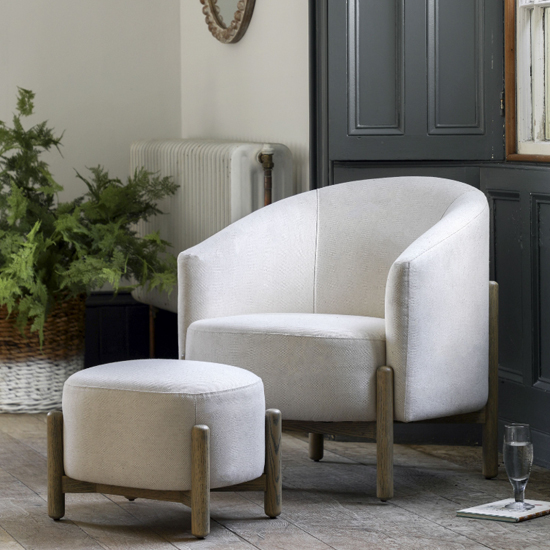 Taranto Fabric Foot Stool In Natural With Wooden Legs