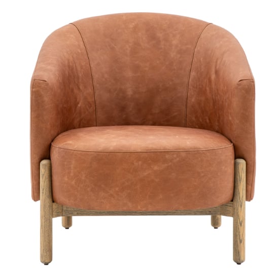 Taranto Leather Armchair With Wooden Legs In Vintage Brown