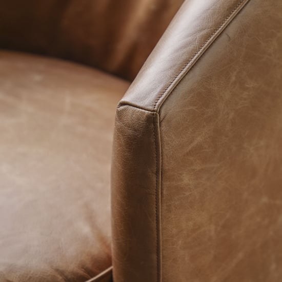Taranto Leather Armchair With Wooden Legs In Vintage Brown