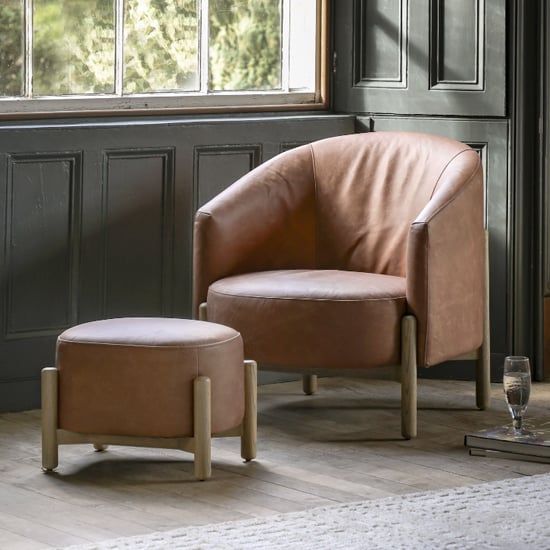 Taranto Leather Armchair With Wooden Legs In Vintage Brown