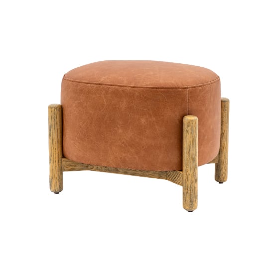 Product photograph of Taranto Faux Leather Foot Stool In Vintage Brown from Furniture in Fashion
