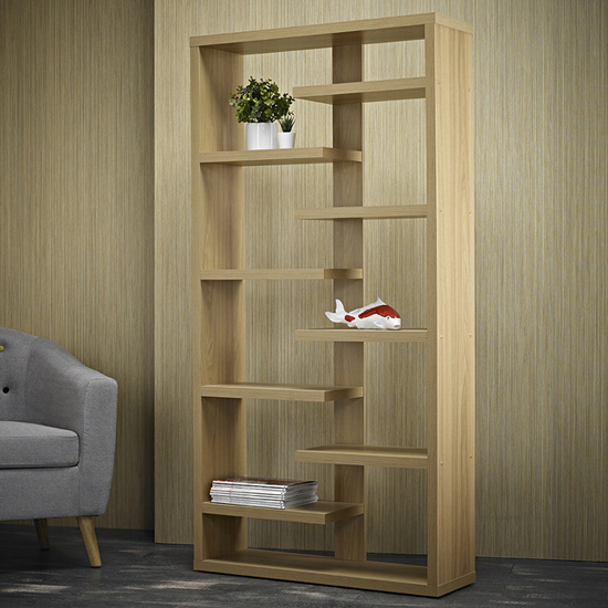 Photo of Taranto wooden shelving display unit with 10 shelves in oak