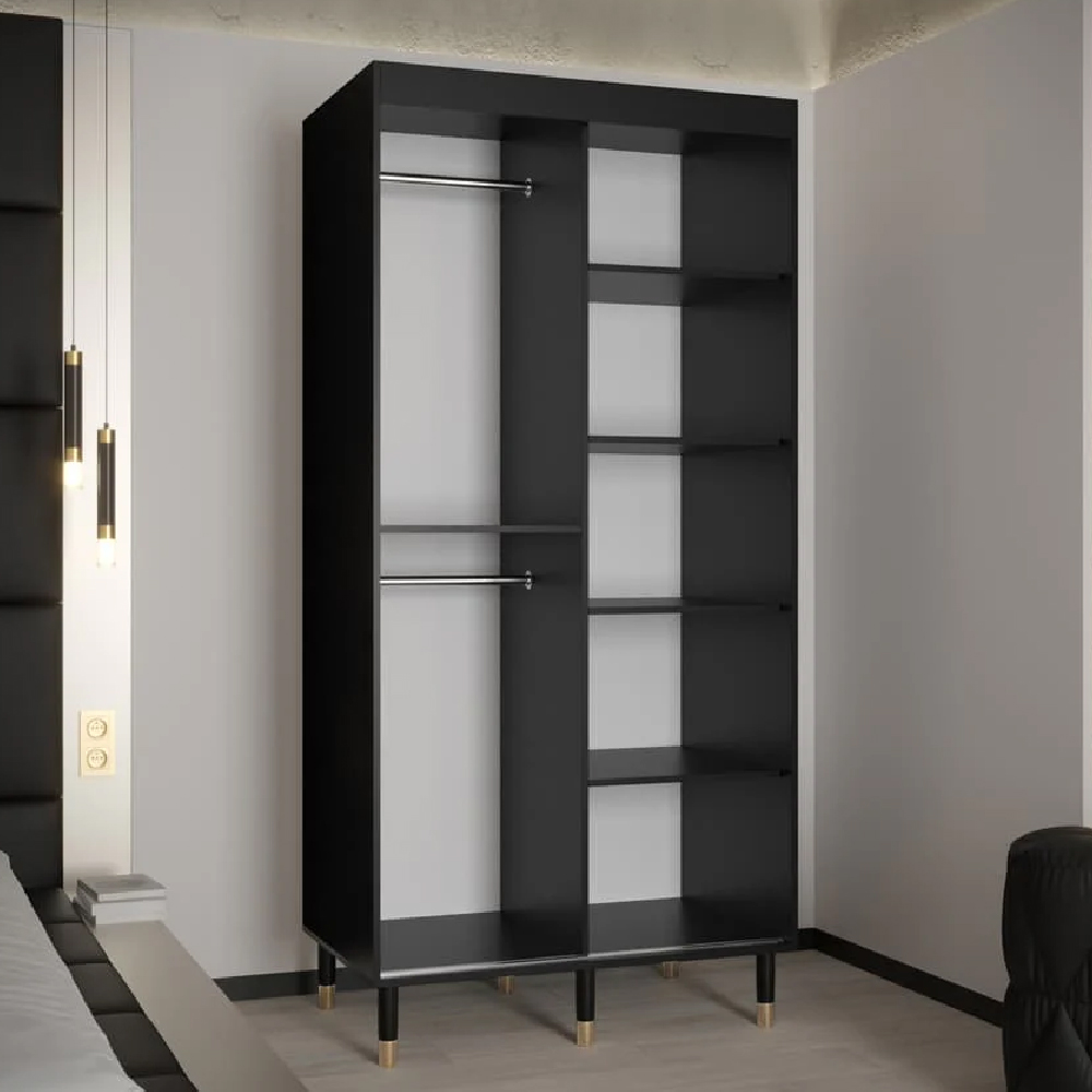 Tarboro Mirrored Wardorbe 100cm With 2 Sliding Doors In Black