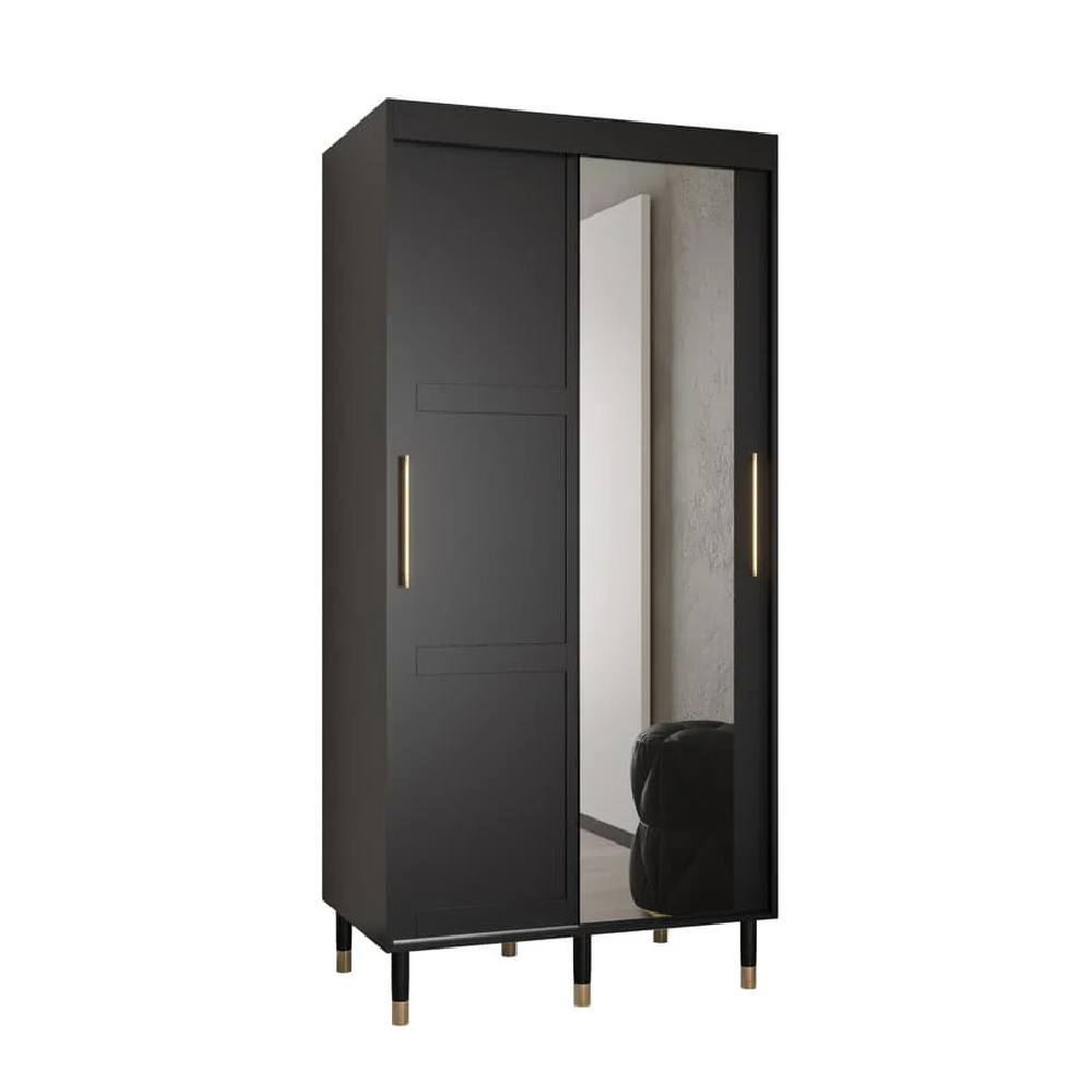 Tarboro Mirrored Wardorbe 100cm With 2 Sliding Doors In Black