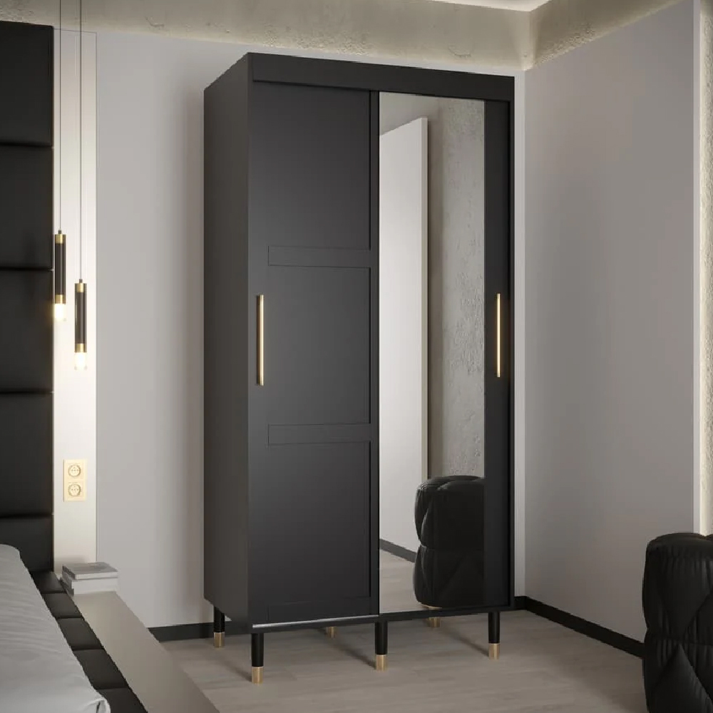 Product photograph of Tarboro Mirrored Wardorbe 100cm With 2 Sliding Doors In Black from Furniture in Fashion