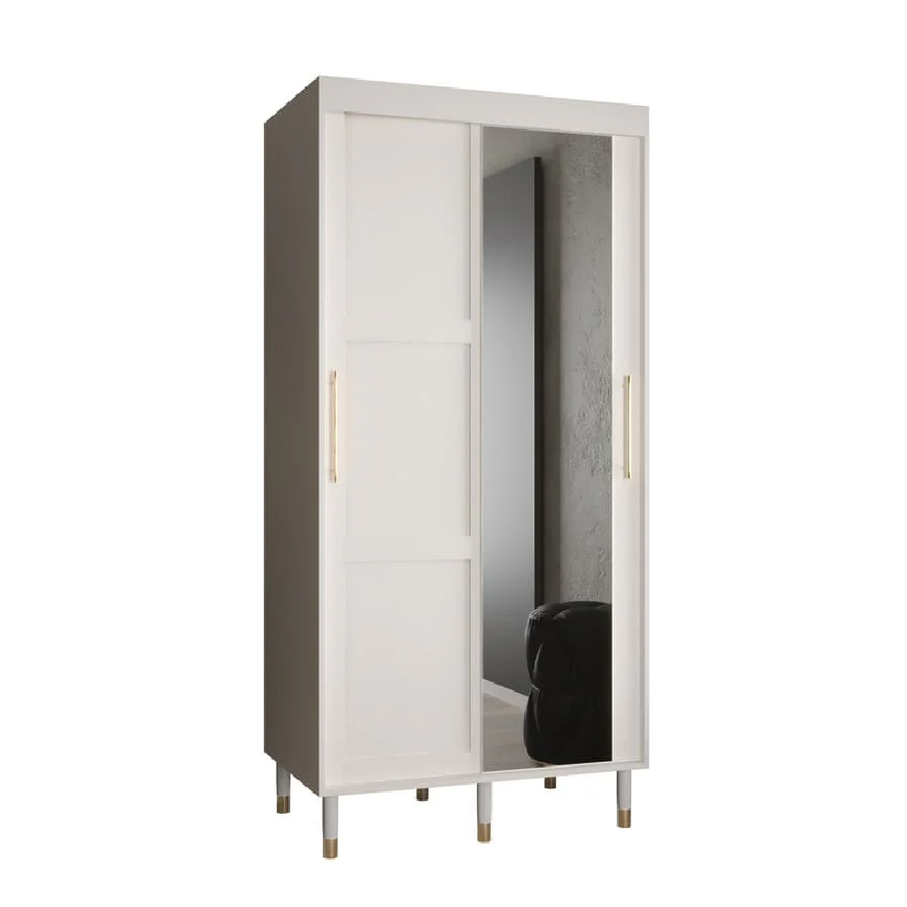 Tarboro Mirrored Wardorbe 100cm With 2 Sliding Doors In White