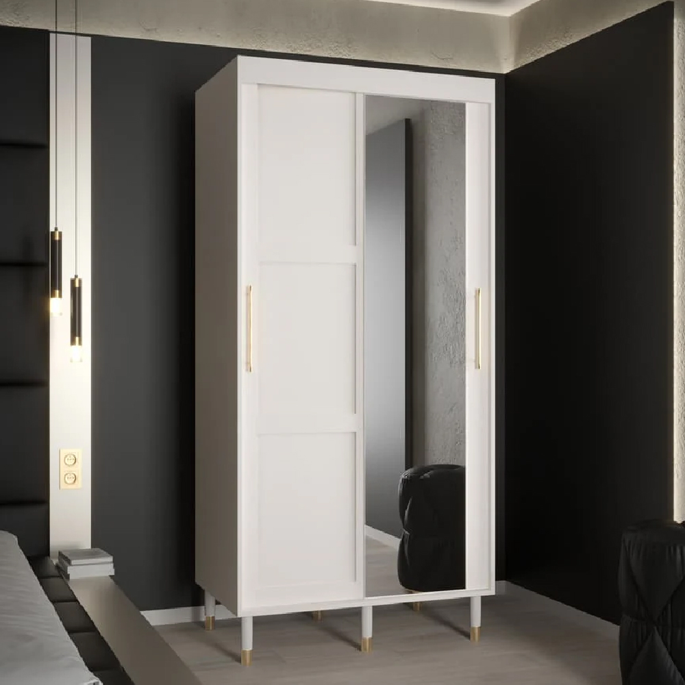 Product photograph of Tarboro Mirrored Wardorbe 100cm With 2 Sliding Doors In White from Furniture in Fashion