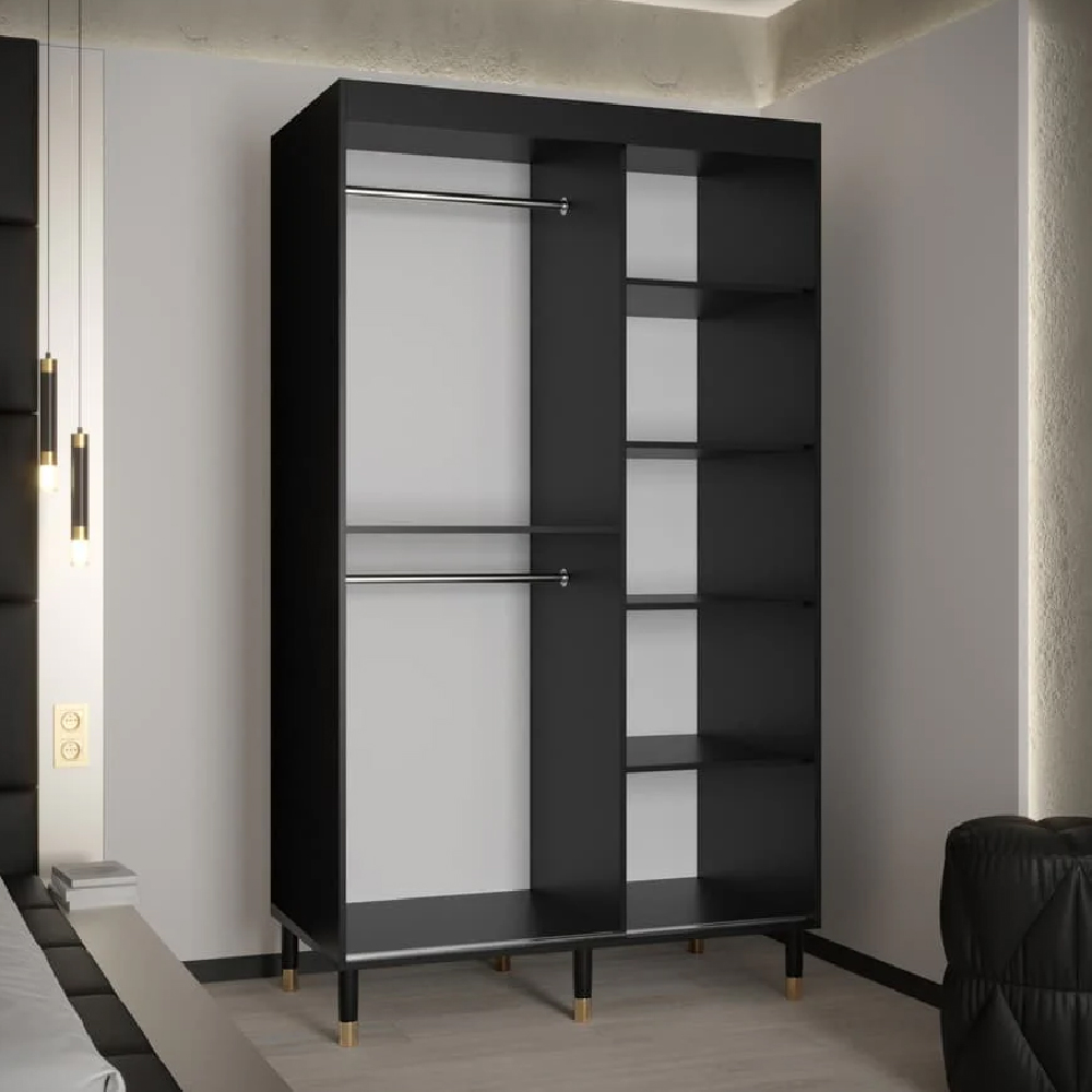 Tarboro Mirrored Wardorbe 120cm With 2 Sliding Doors In Black