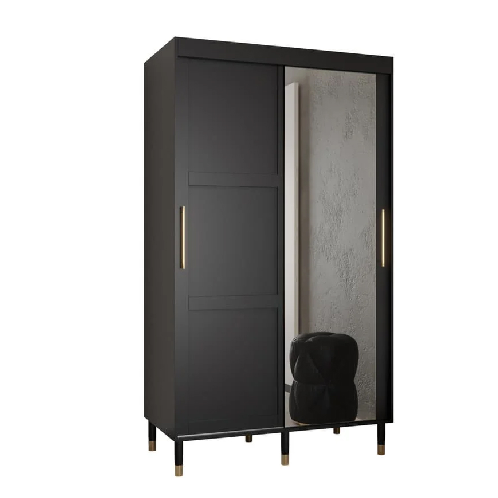 Tarboro Mirrored Wardorbe 120cm With 2 Sliding Doors In Black