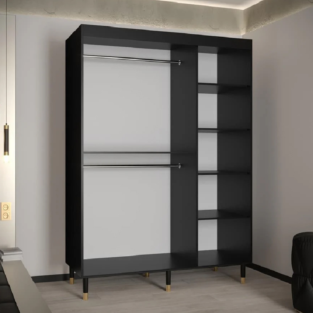 Tarboro Mirrored Wardorbe 150cm With 2 Sliding Doors In Black