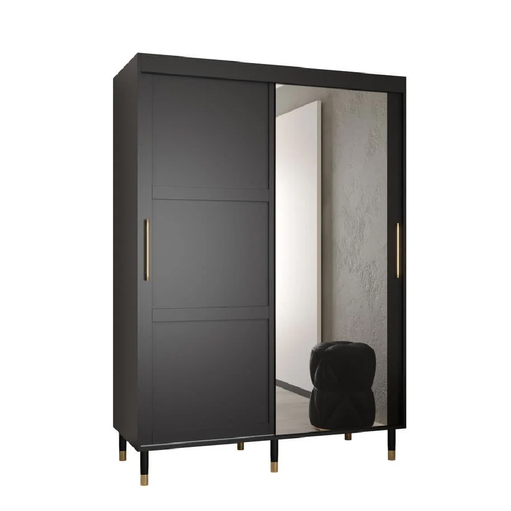 Tarboro Mirrored Wardorbe 150cm With 2 Sliding Doors In Black