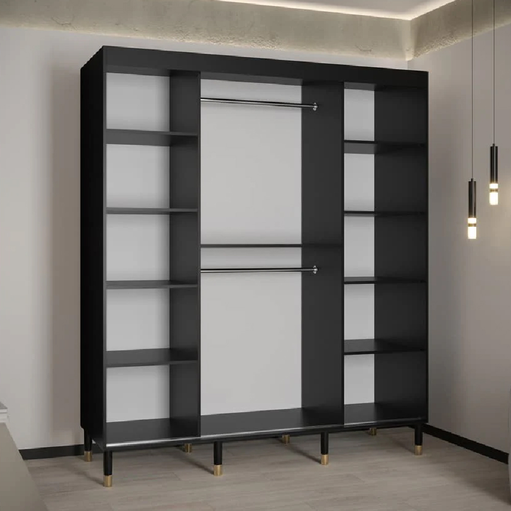 Tarboro Mirrored Wardorbe 180cm With 2 Sliding Doors In Black