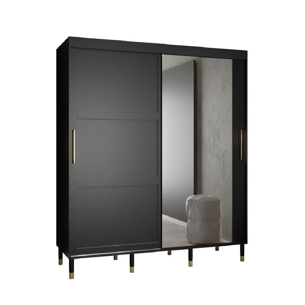 Tarboro Mirrored Wardorbe 180cm With 2 Sliding Doors In Black