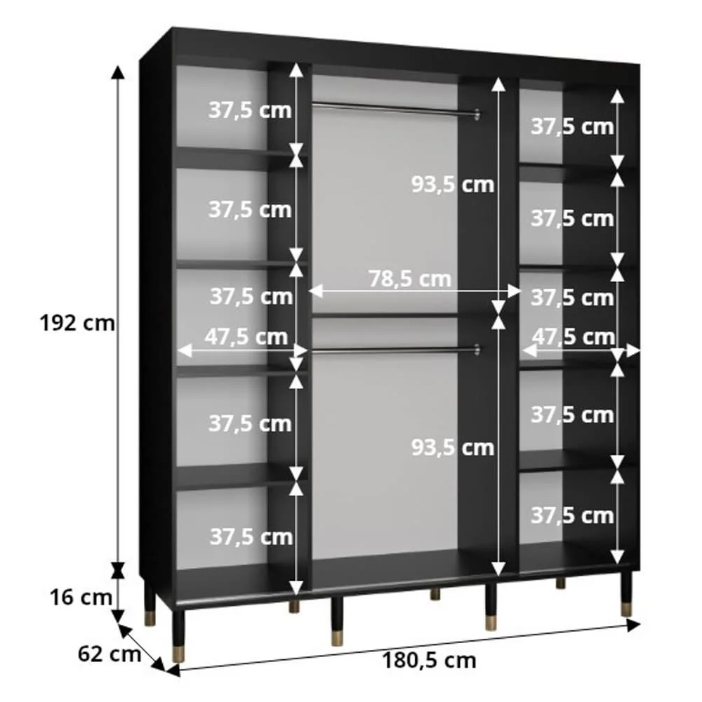 Tarboro Mirrored Wardorbe 180cm With 2 Sliding Doors In Black