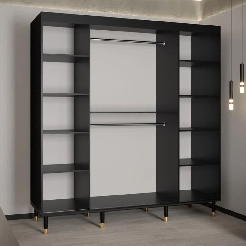Tarboro Mirrored Wardorbe 200cm With 2 Sliding Doors In Black