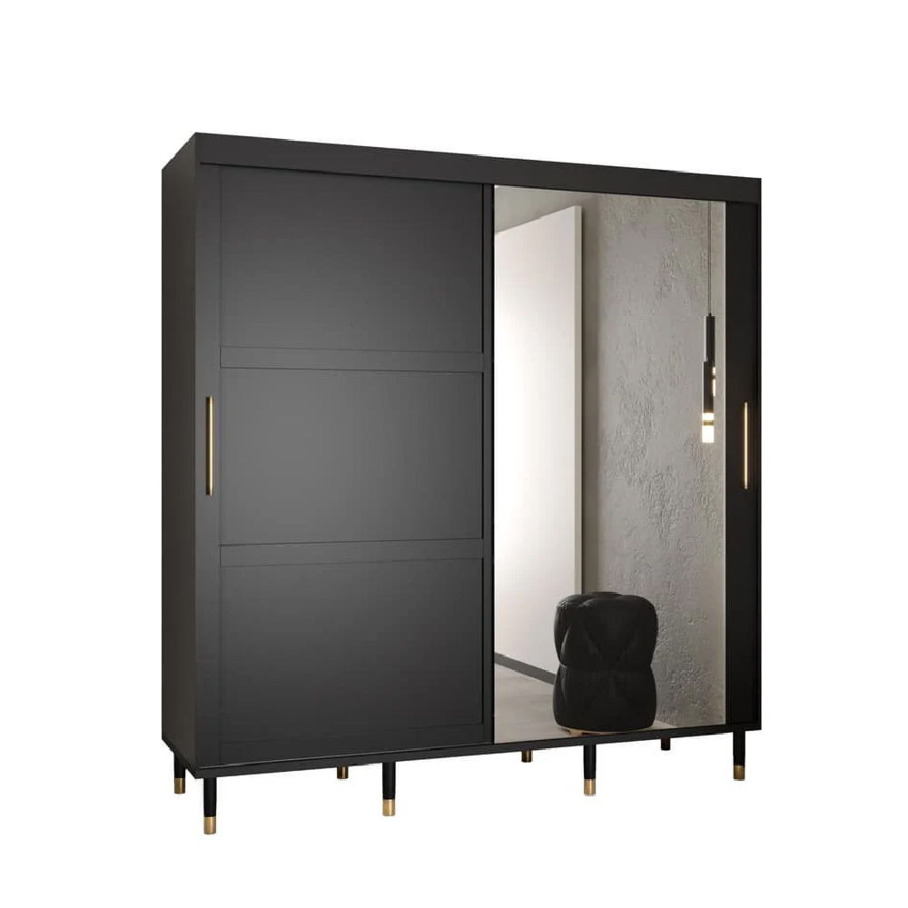 Tarboro Mirrored Wardorbe 200cm With 2 Sliding Doors In Black