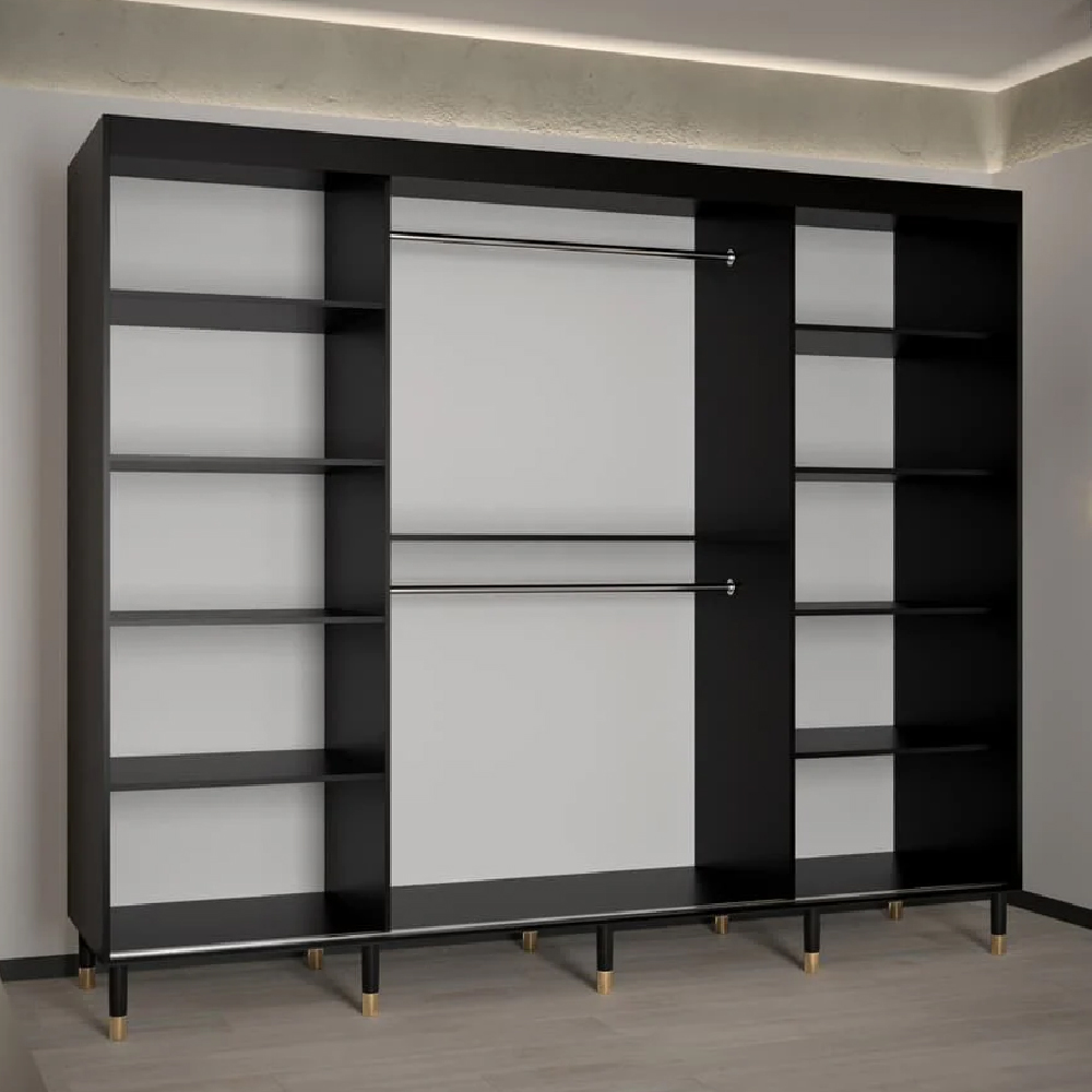 Tarboro Mirrored Wardorbe 250cm With 3 Sliding Doors In Black