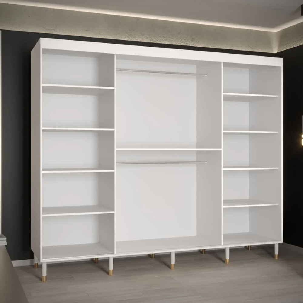 Tarboro Mirrored Wardorbe 250cm With 3 Sliding Doors In White