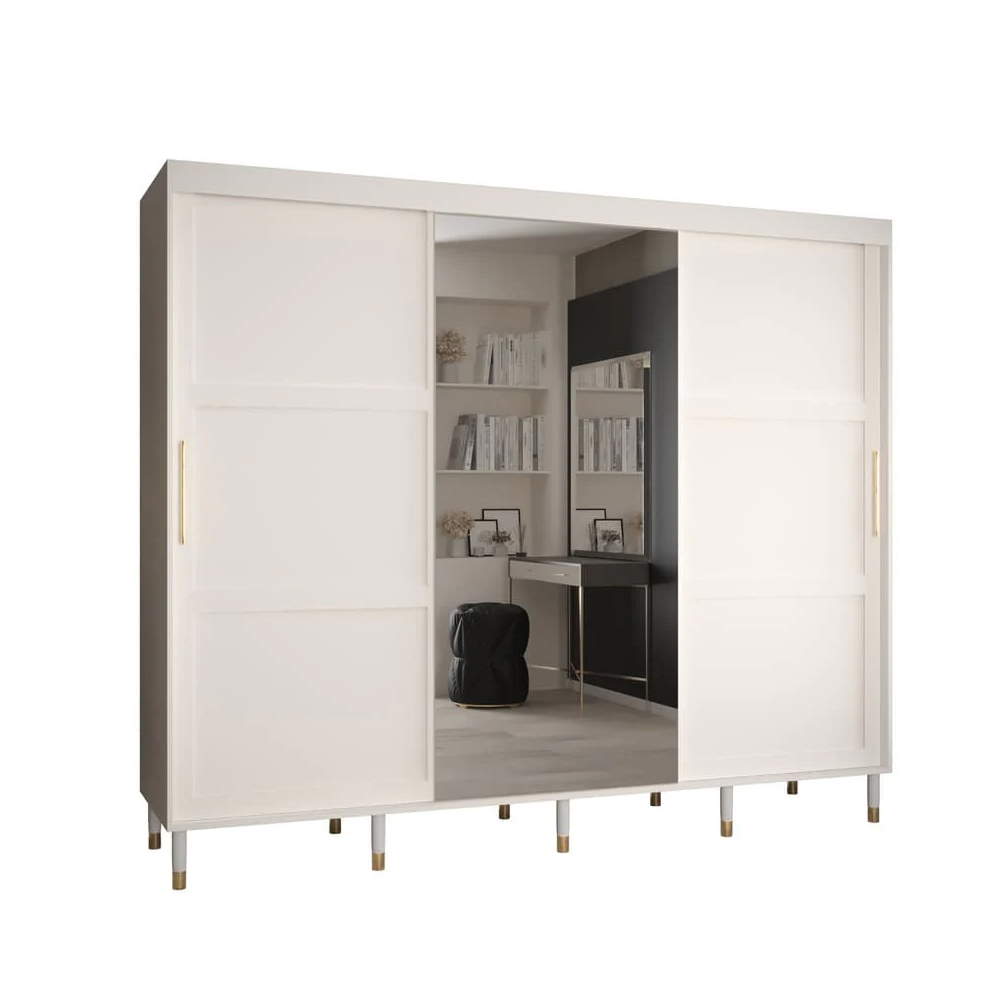 Tarboro Mirrored Wardorbe 250cm With 3 Sliding Doors In White