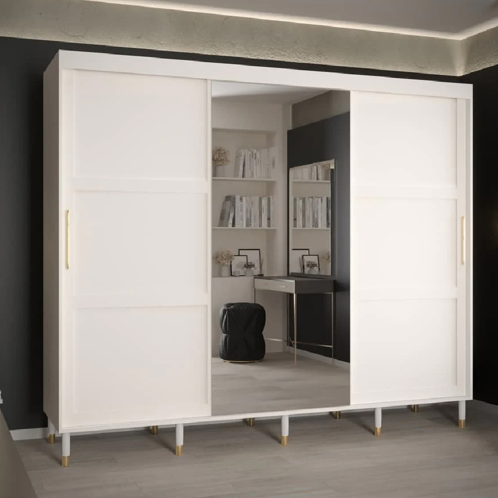 Tarboro Mirrored Wardorbe 250cm With 3 Sliding Doors In White thumbnail