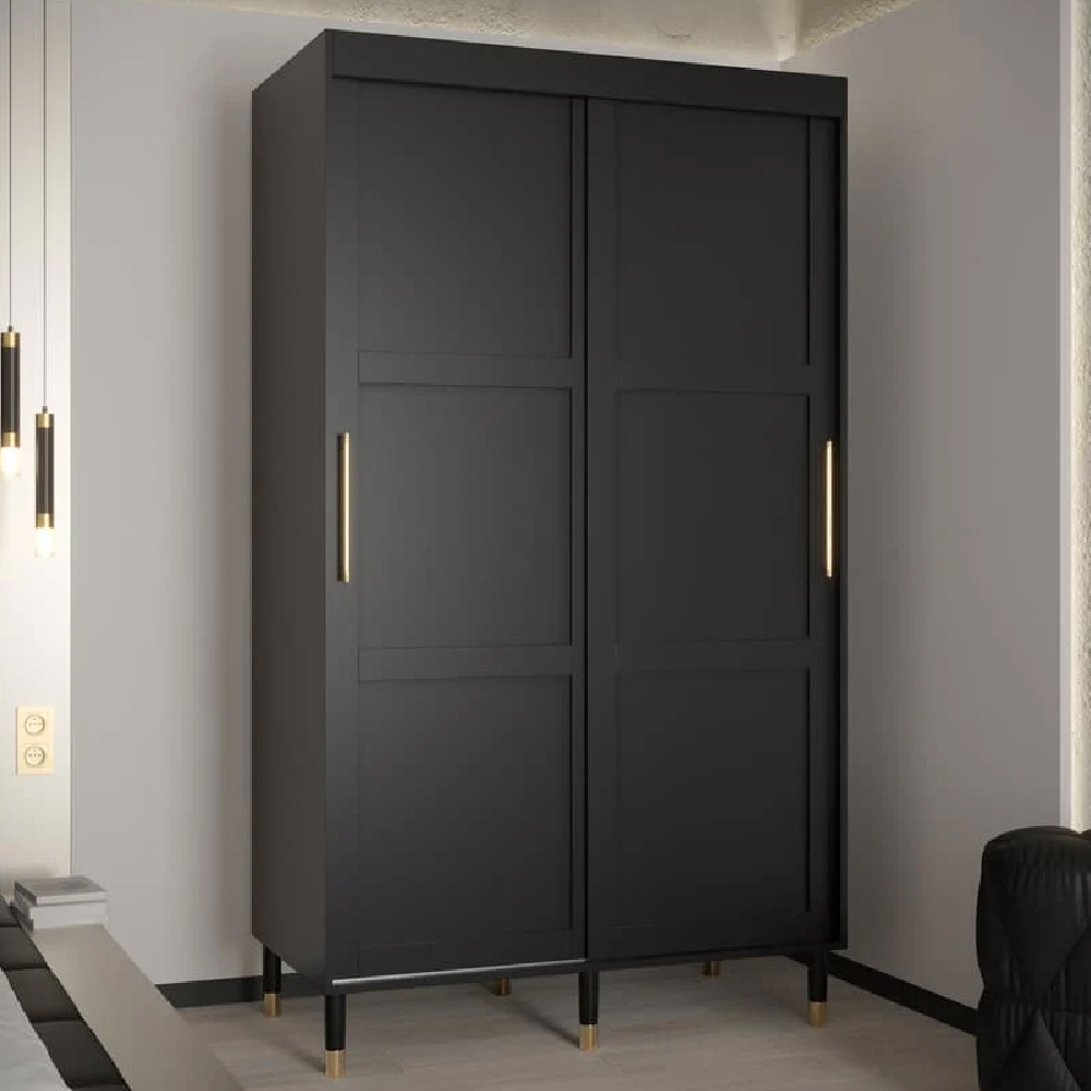 Product photograph of Tarboro Wooden 120cm Wardrobe With 2 Sliding Doors In Black from Furniture in Fashion