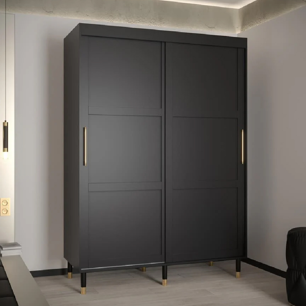 Tarboro Wooden 150cm Wardrobe With 2 Sliding Doors In Black thumbnail