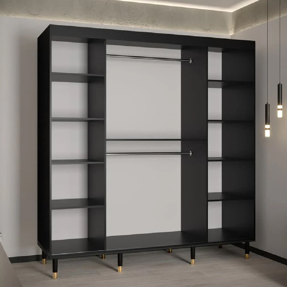 Tarboro Wooden Wardrobe 200cm With 2 Sliding Doors In Black