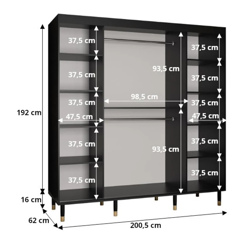 Tarboro Wooden Wardrobe 200cm With 2 Sliding Doors In Black