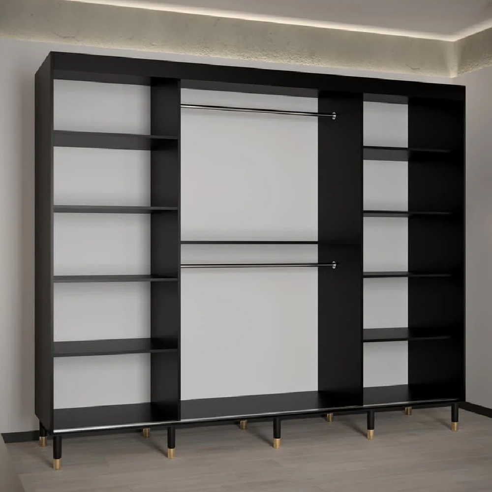 Tarboro Wooden Wardrobe 250cm With 3 Sliding Doors In Black