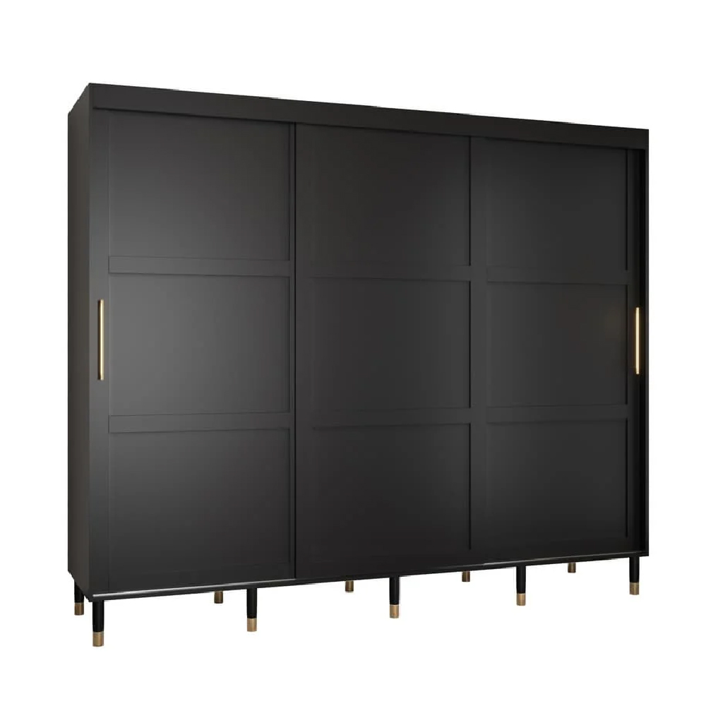 Tarboro Wooden Wardrobe 250cm With 3 Sliding Doors In Black