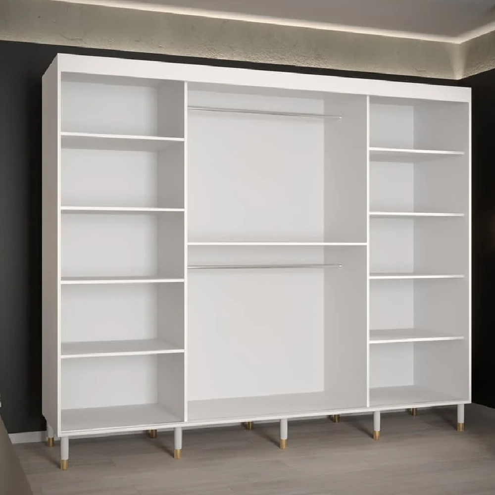 Tarboro Wooden Wardrobe 250cm With 3 Sliding Doors In White