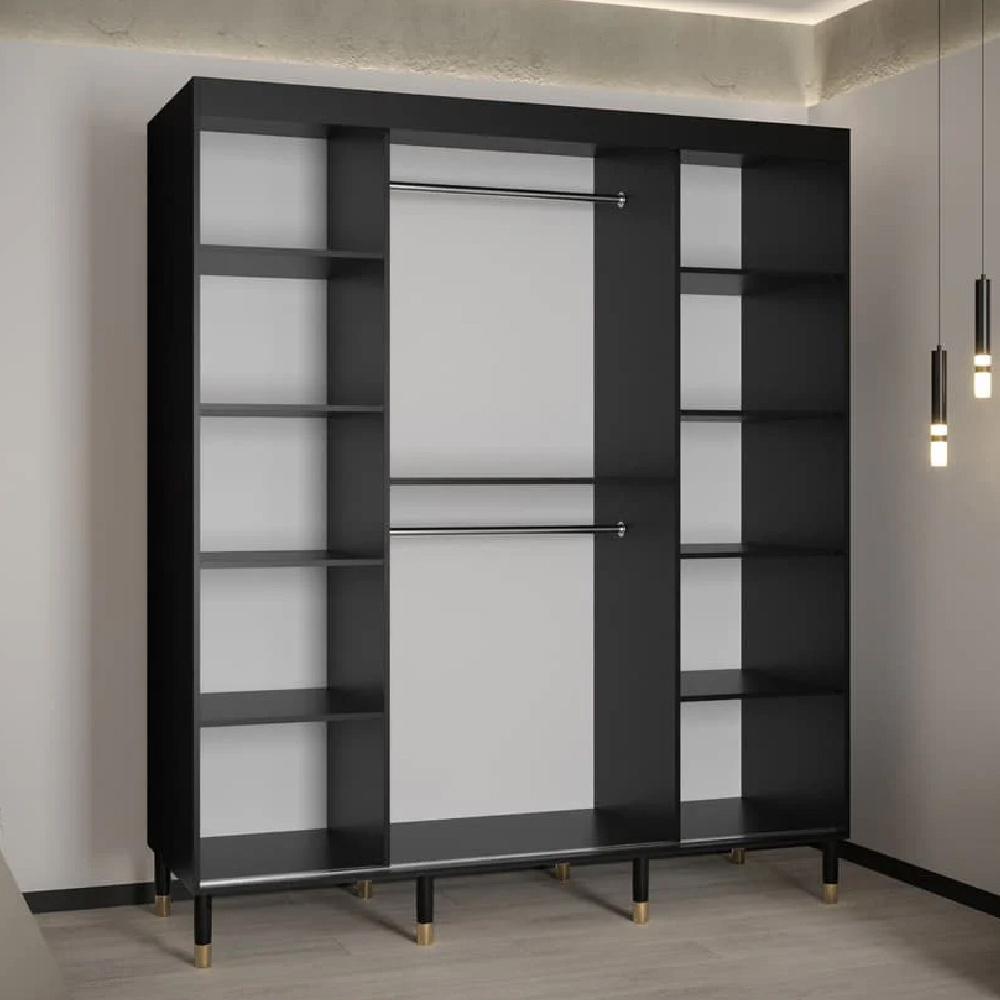 Tarboro Wooden 180cm Wardrobe With 2 Sliding Doors In Black