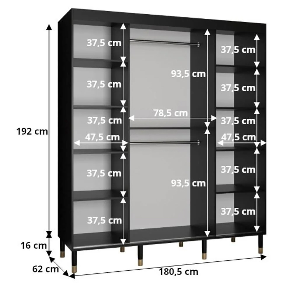 Tarboro Wooden 180cm Wardrobe With 2 Sliding Doors In Black