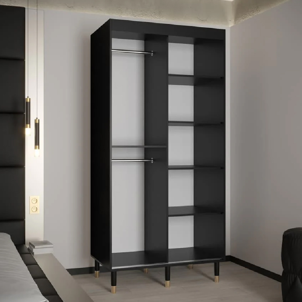 Tarboro Wooden Wardrobe 100cm With 2 Sliding Doors In Black