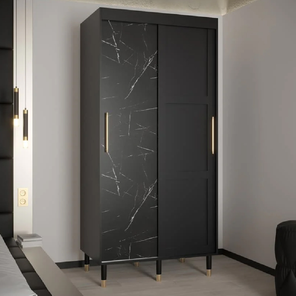 Product photograph of Tarboro Wooden Wardrobe 100cm With 2 Sliding Doors In Black from Furniture in Fashion