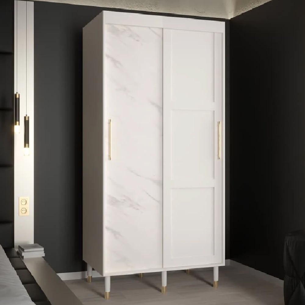 Product photograph of Tarboro Wooden Wardrobe 100cm With 2 Sliding Doors In White from Furniture in Fashion
