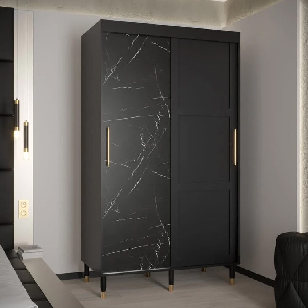 Product photograph of Tarboro Wooden Wardrobe 120cm With 2 Sliding Doors In Black from Furniture in Fashion