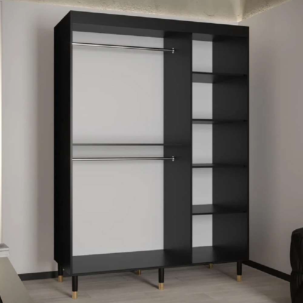 Tarboro Wooden Wardrobe 150cm With 2 Sliding Doors In Black