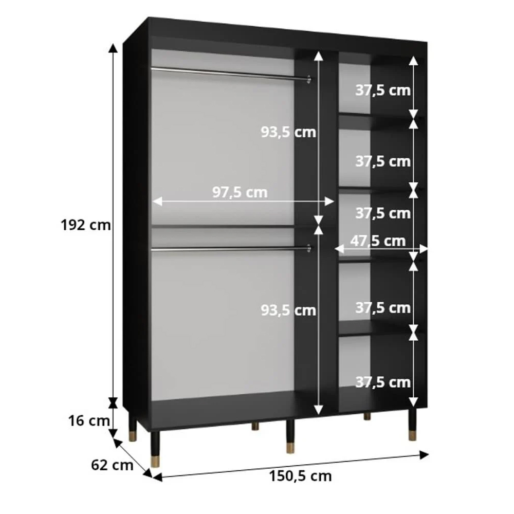 Tarboro Wooden Wardrobe 150cm With 2 Sliding Doors In Black
