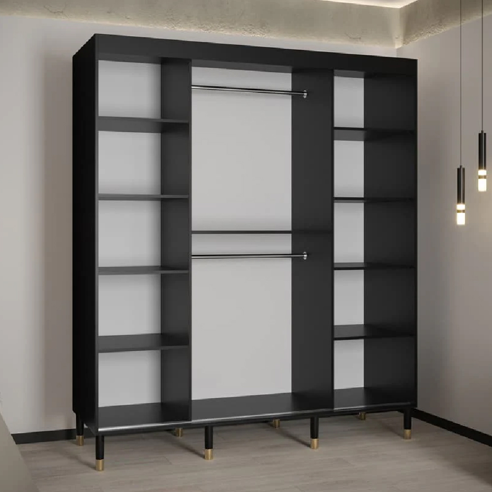 Tarboro Wooden Wardrobe 180cm With 2 Sliding Doors In Black