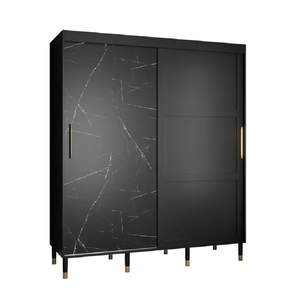 Tarboro Wooden Wardrobe 180cm With 2 Sliding Doors In Black
