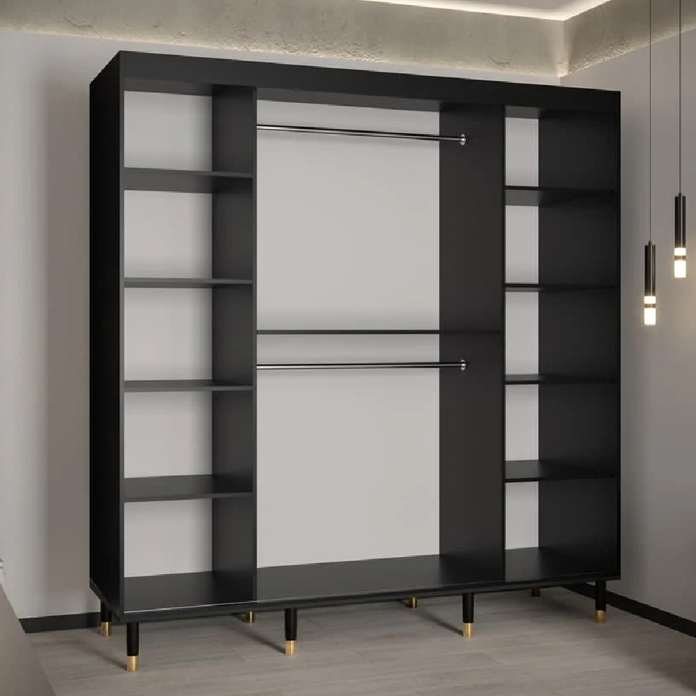 Tarboro Wooden Wardrobe Large With 2 Sliding Doors In Black