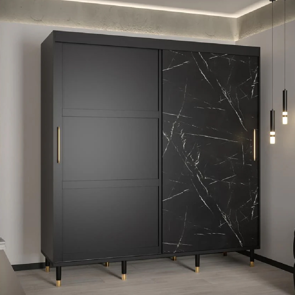Product photograph of Tarboro Wooden Wardrobe Large With 2 Sliding Doors In Black from Furniture in Fashion