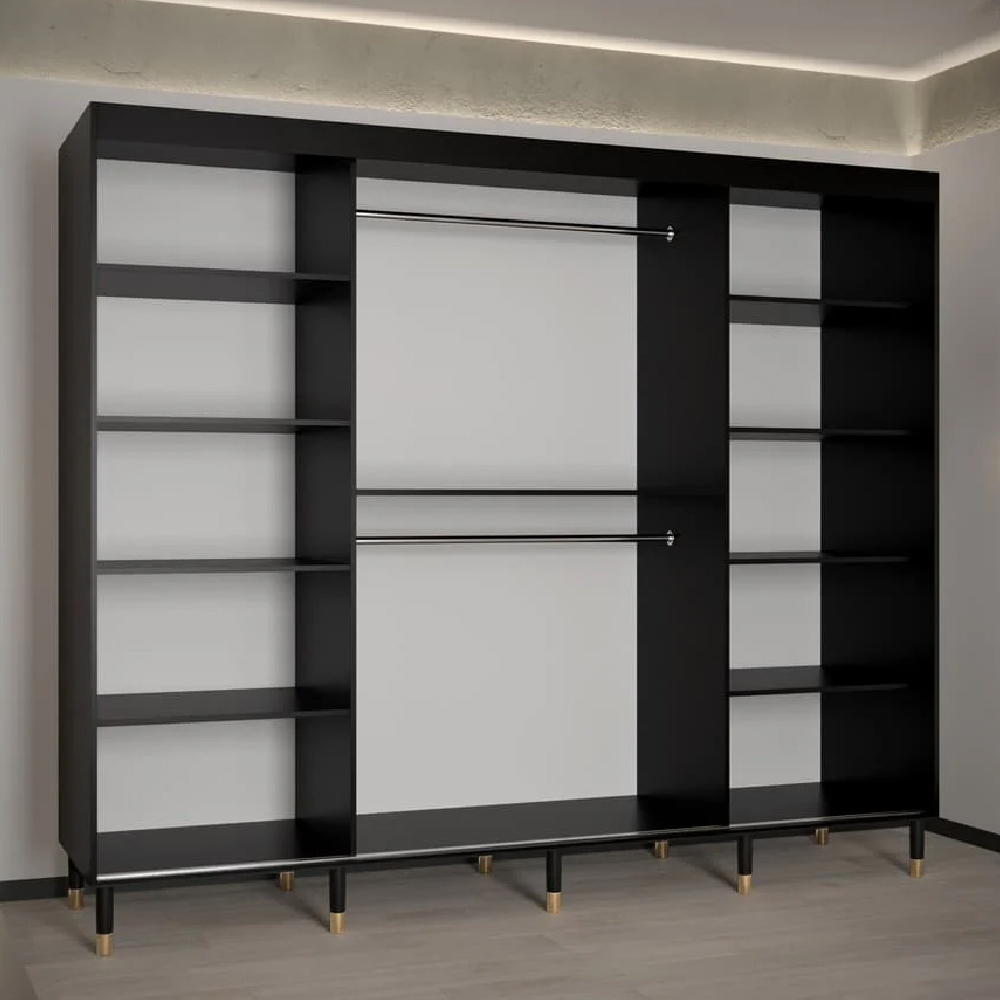 Tarboro Wooden Wardrobe Large With 3 Sliding Doors In Black